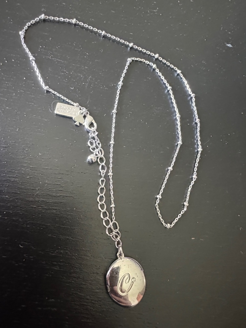Kate Spade Initial 'C' Locket Necklace - Polished Silver Chain